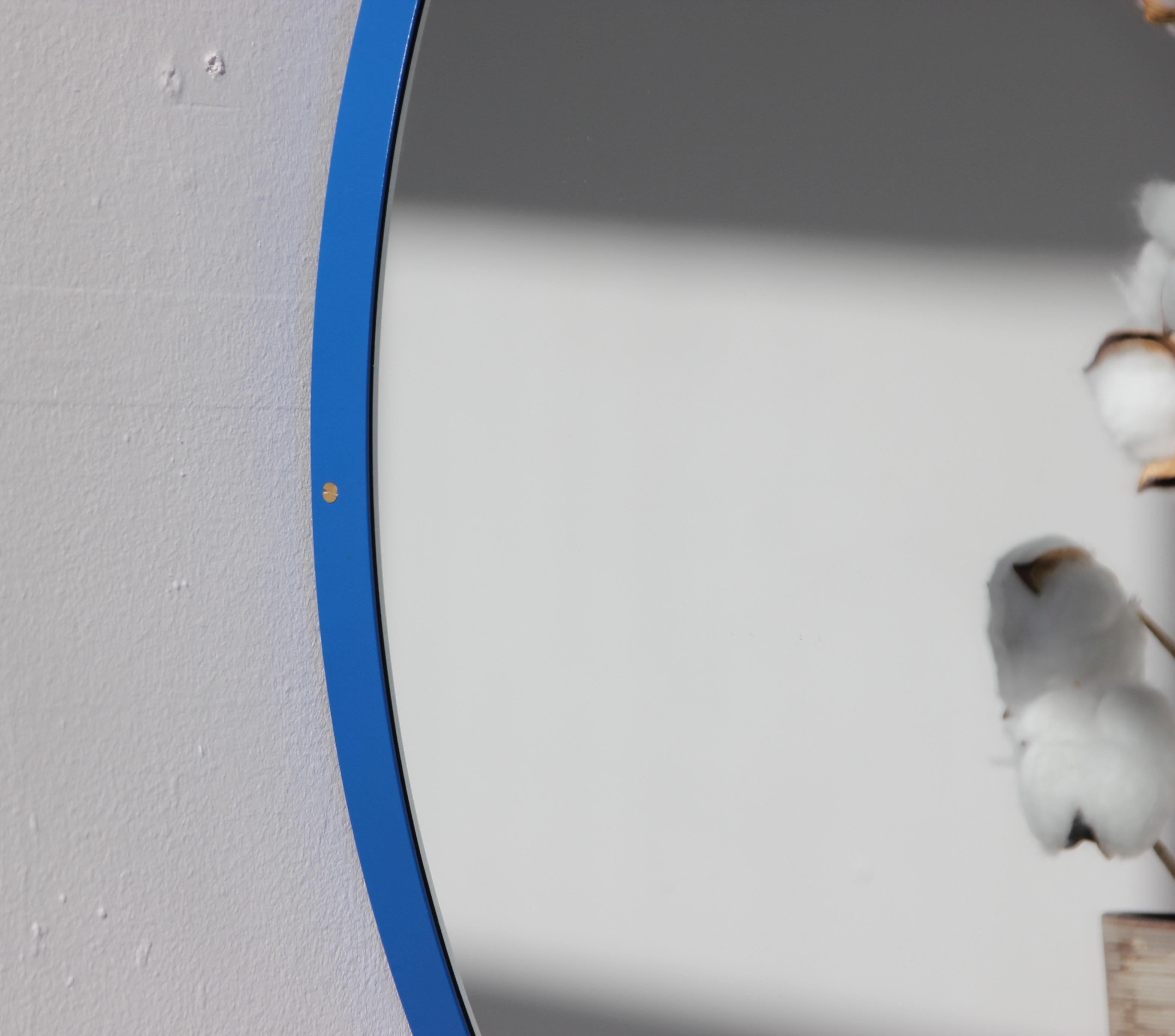 British Orbis™ Round Modern Customizable Mirror with Blue Frame - Large