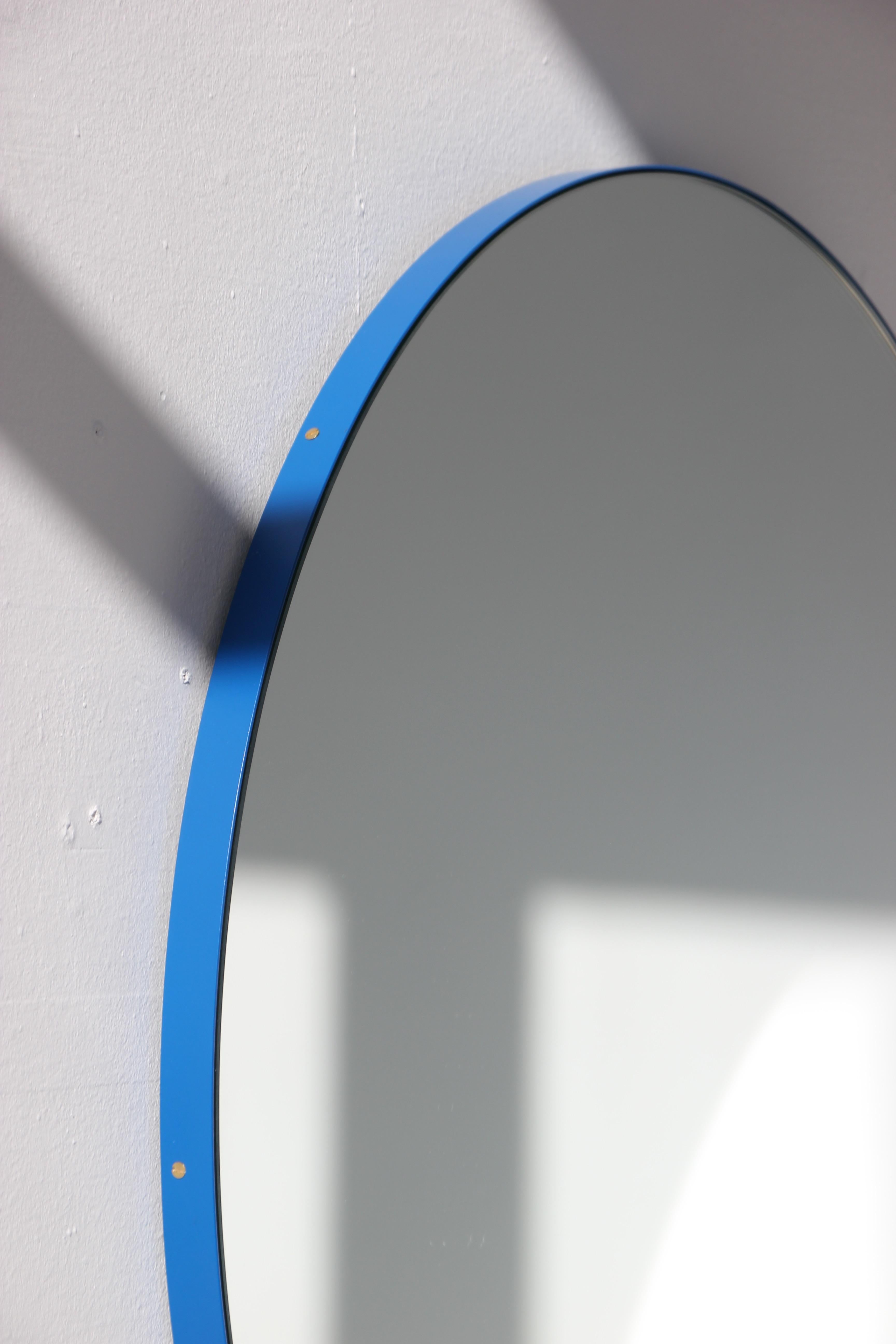 Orbis™ Round Modern Customizable Mirror with Blue Frame - Large In New Condition In London, GB