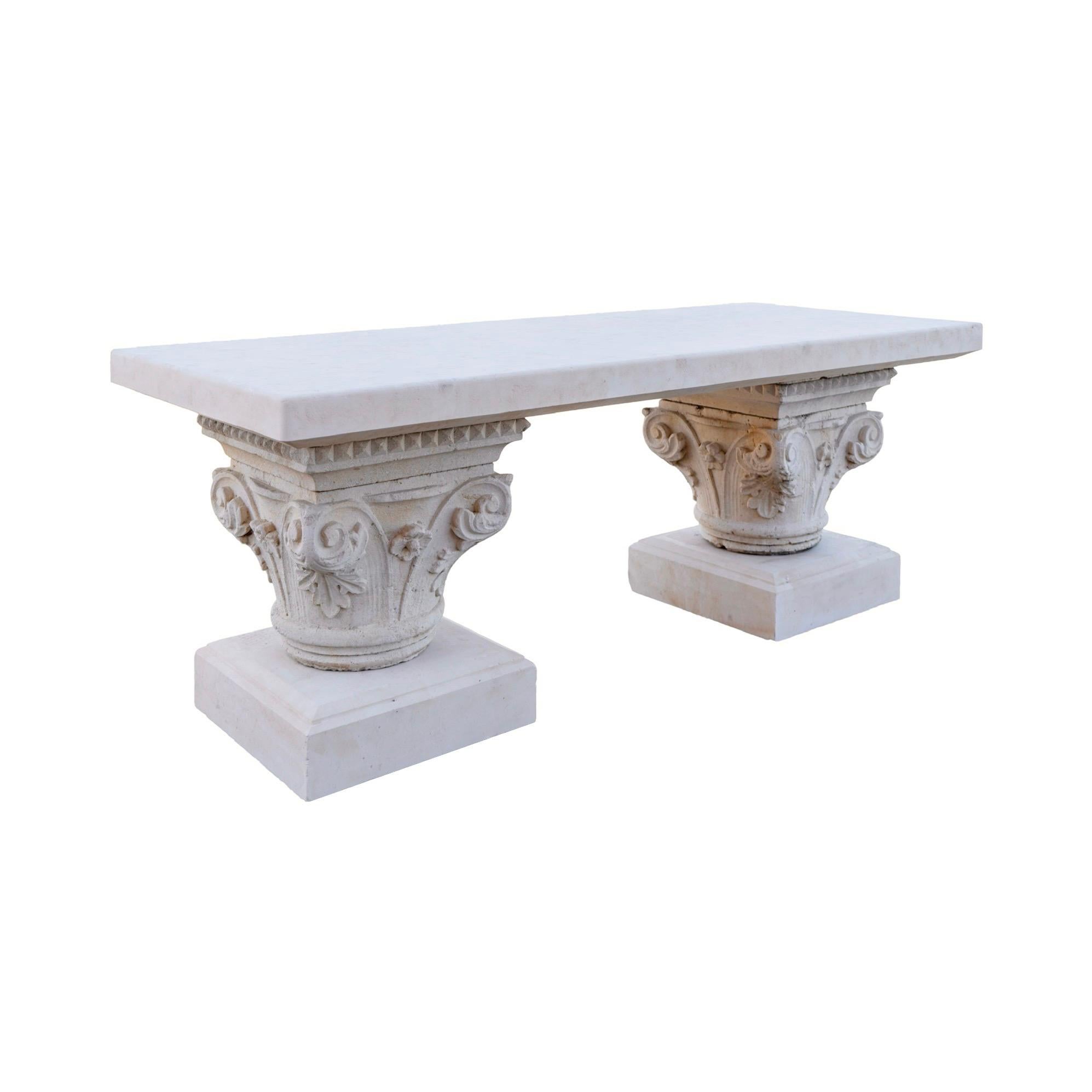 Bespoke Contemporary French Limestone Table with Antique Pillars 1