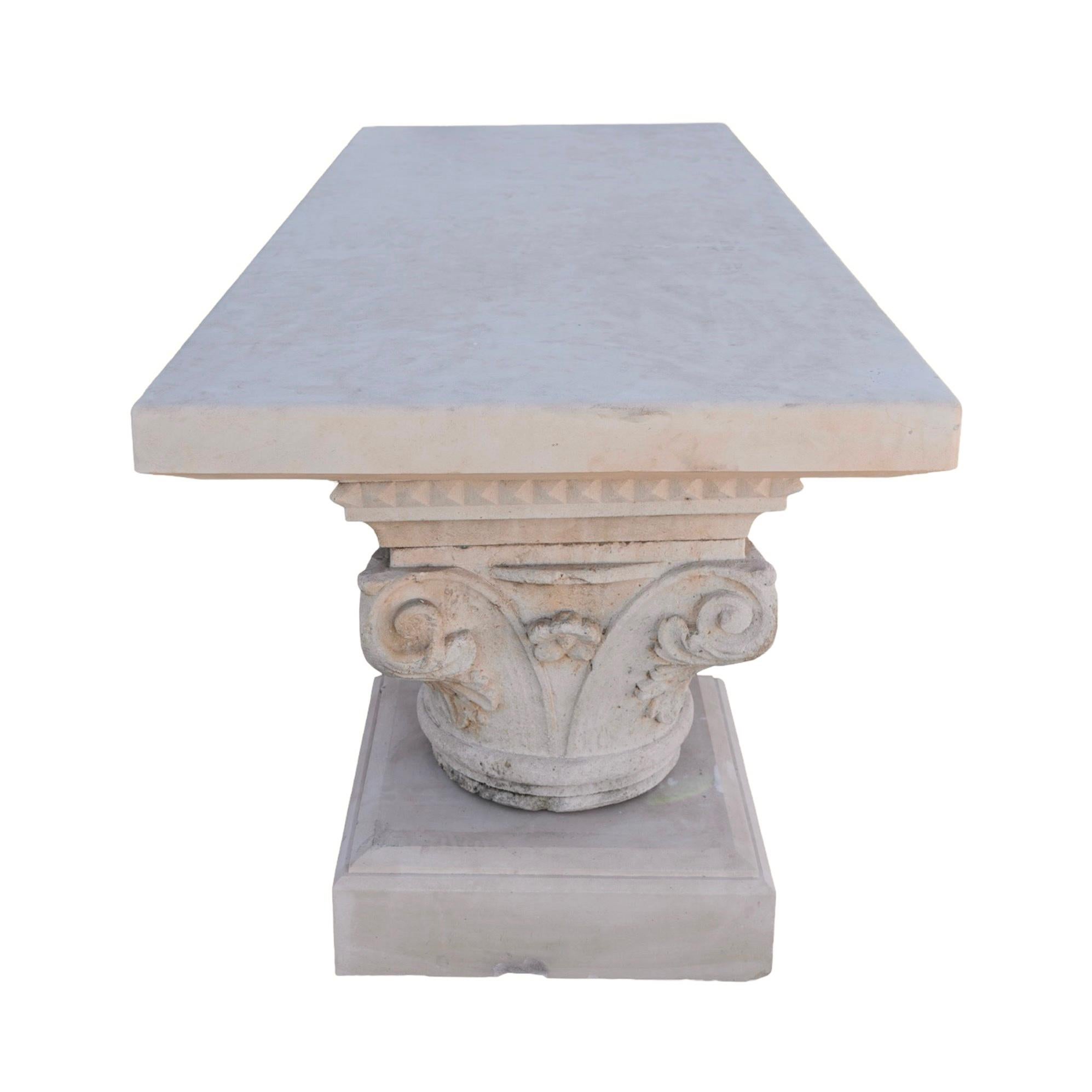 Bespoke Contemporary French Limestone Table with Antique Pillars 3