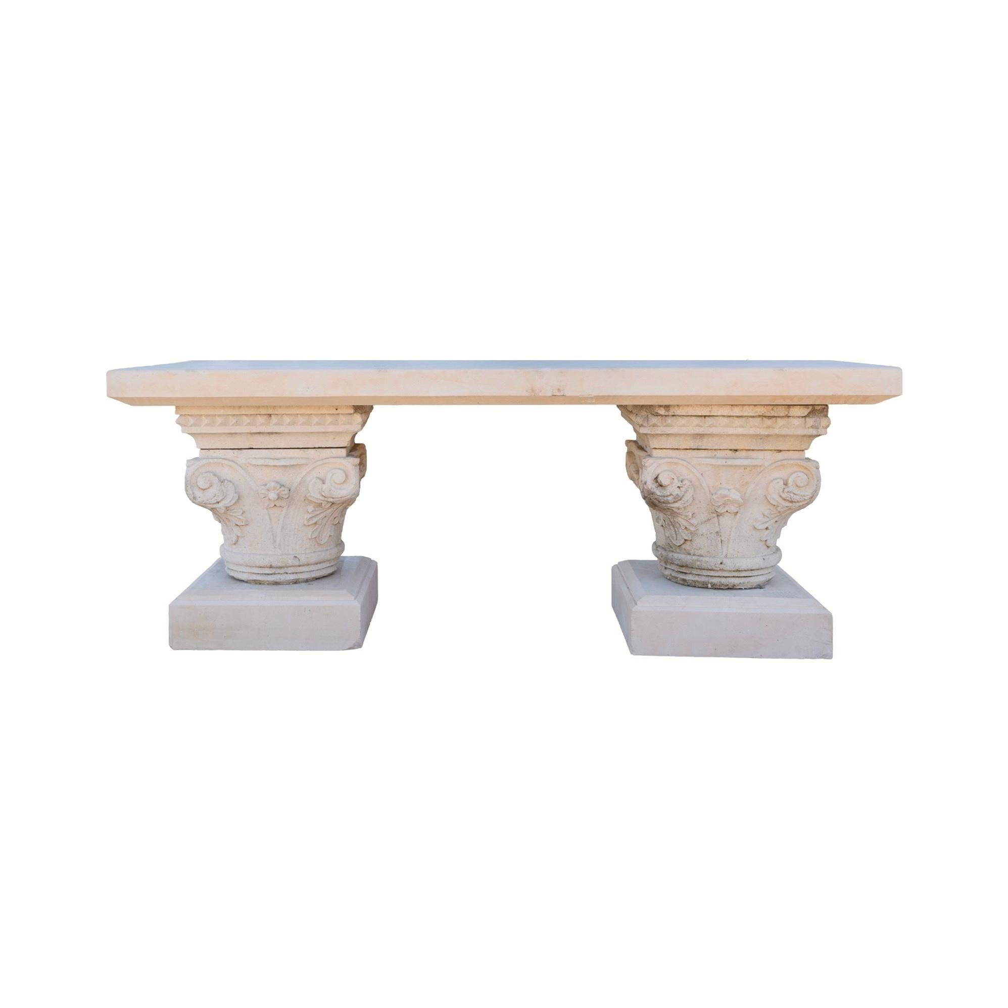 Bespoke Contemporary French Limestone Table with Antique Pillars 4