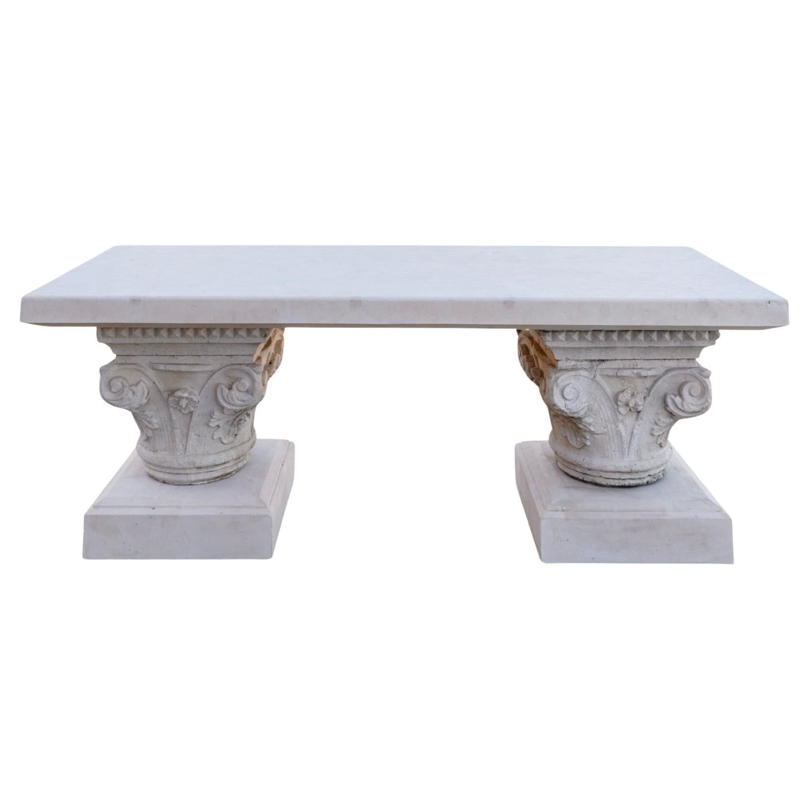 Bespoke Contemporary French Limestone Table with Antique Pillars