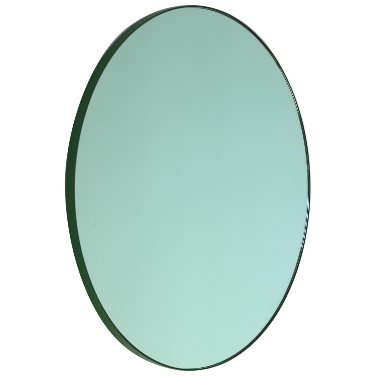 Orbis™ Green Tinted Modern Round Mirror with Green Frame - Large