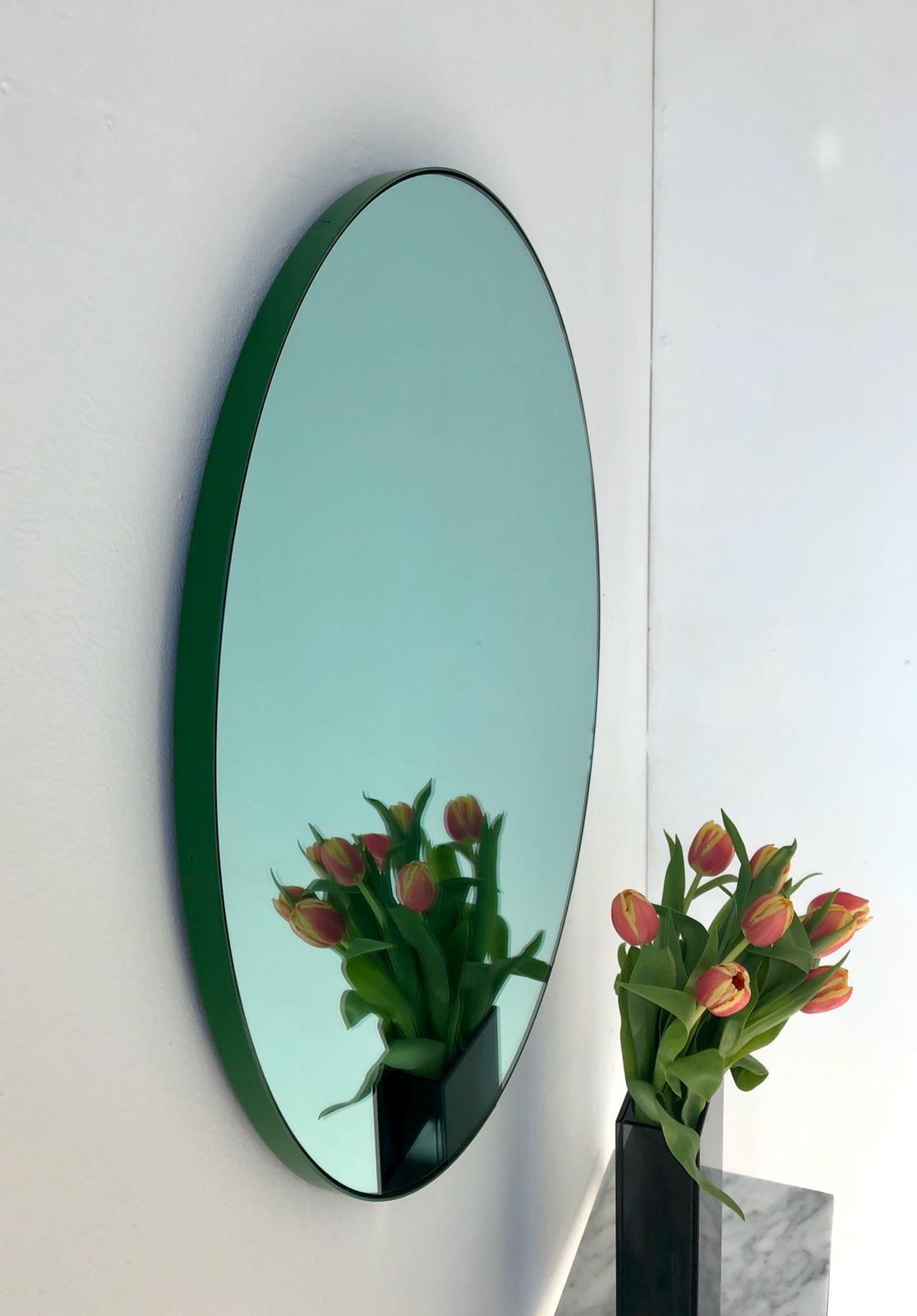 Contemporary Orbis™ Green Tinted Modern Round Mirror with Green Frame - Large