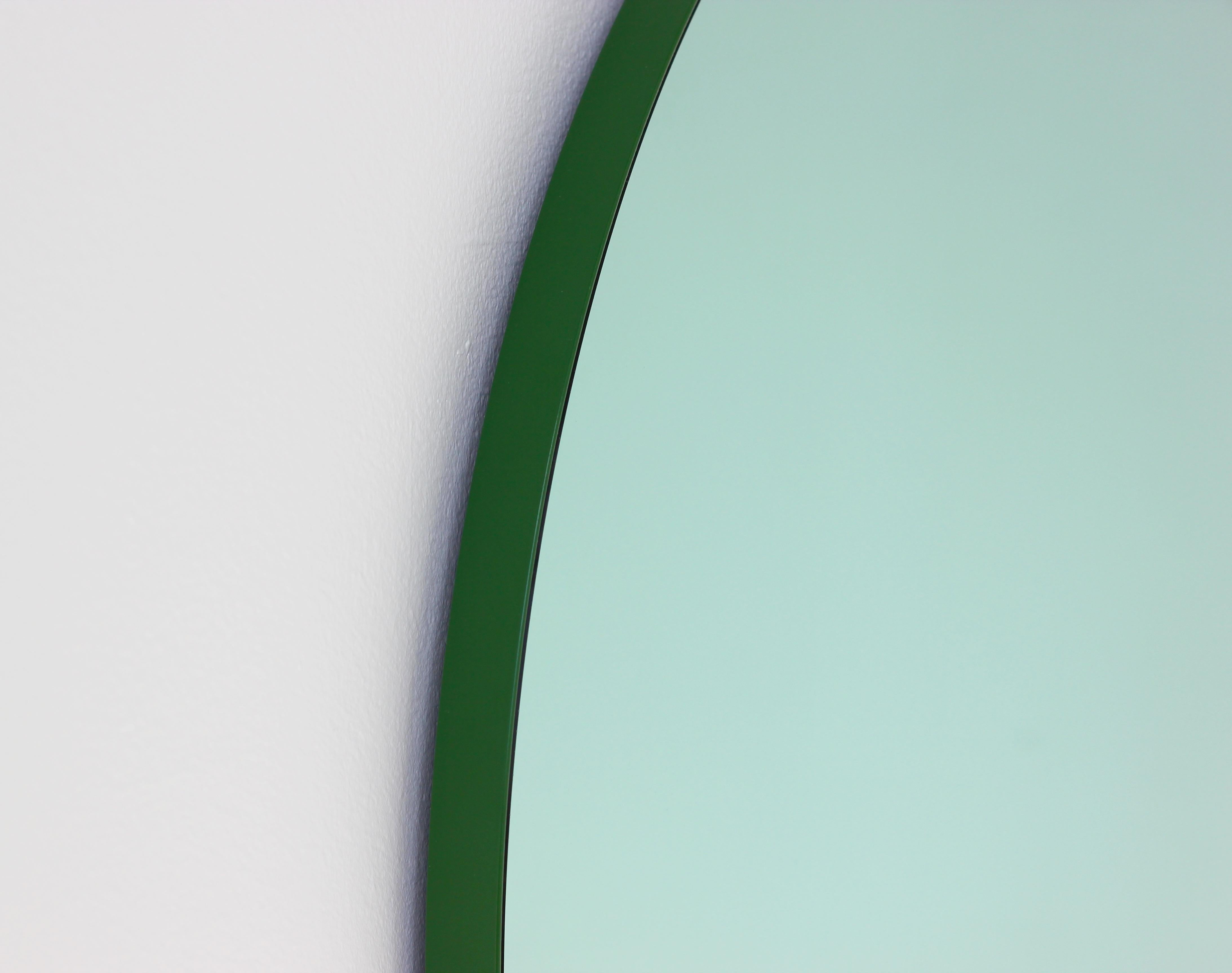 Orbis™ Green Tinted Modern Round Mirror with Green Frame - Large 1
