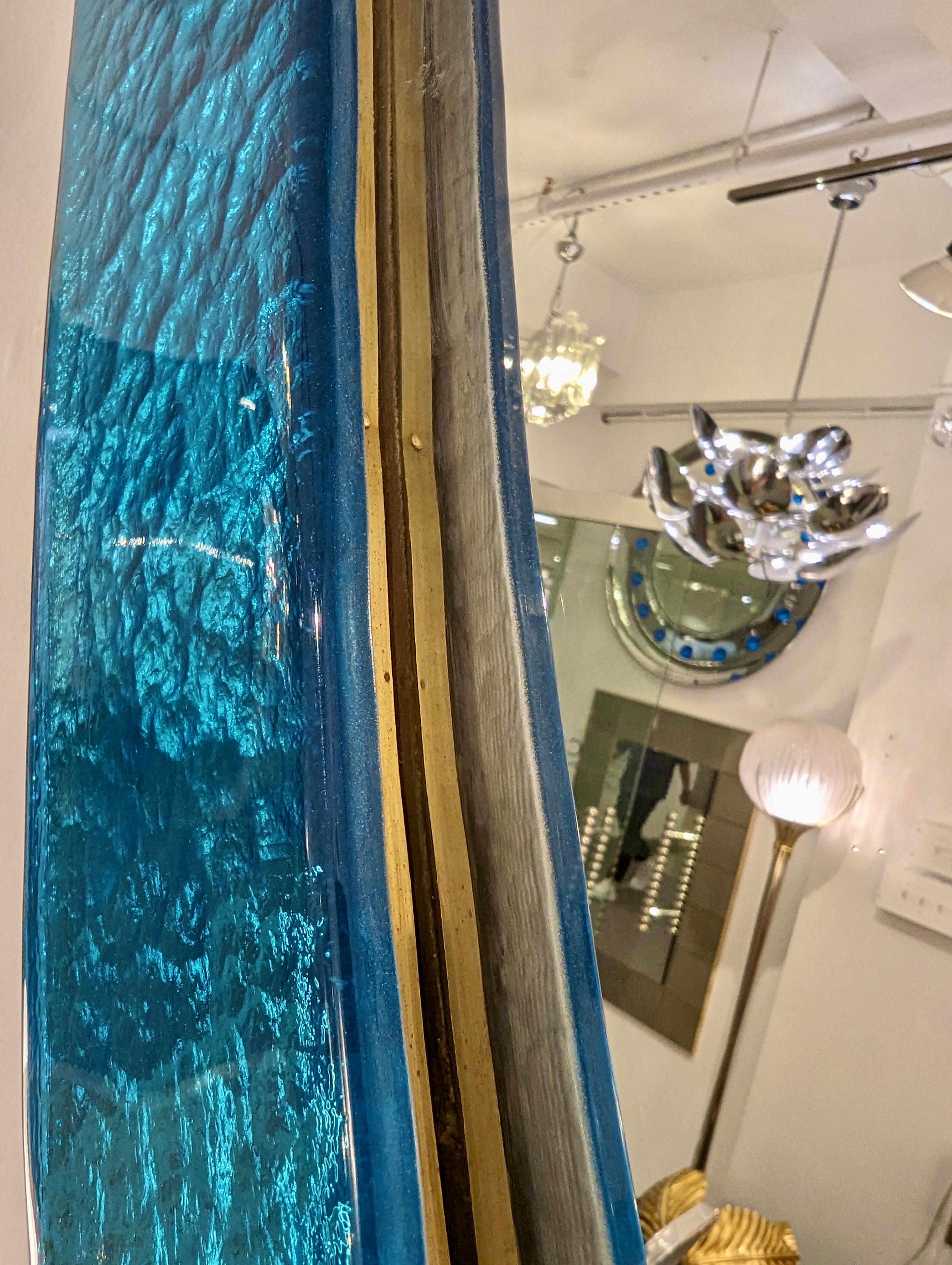 Bespoke Contemporary Italian Memphis Design Gold Turquoise Murano Glass Mirror For Sale 1