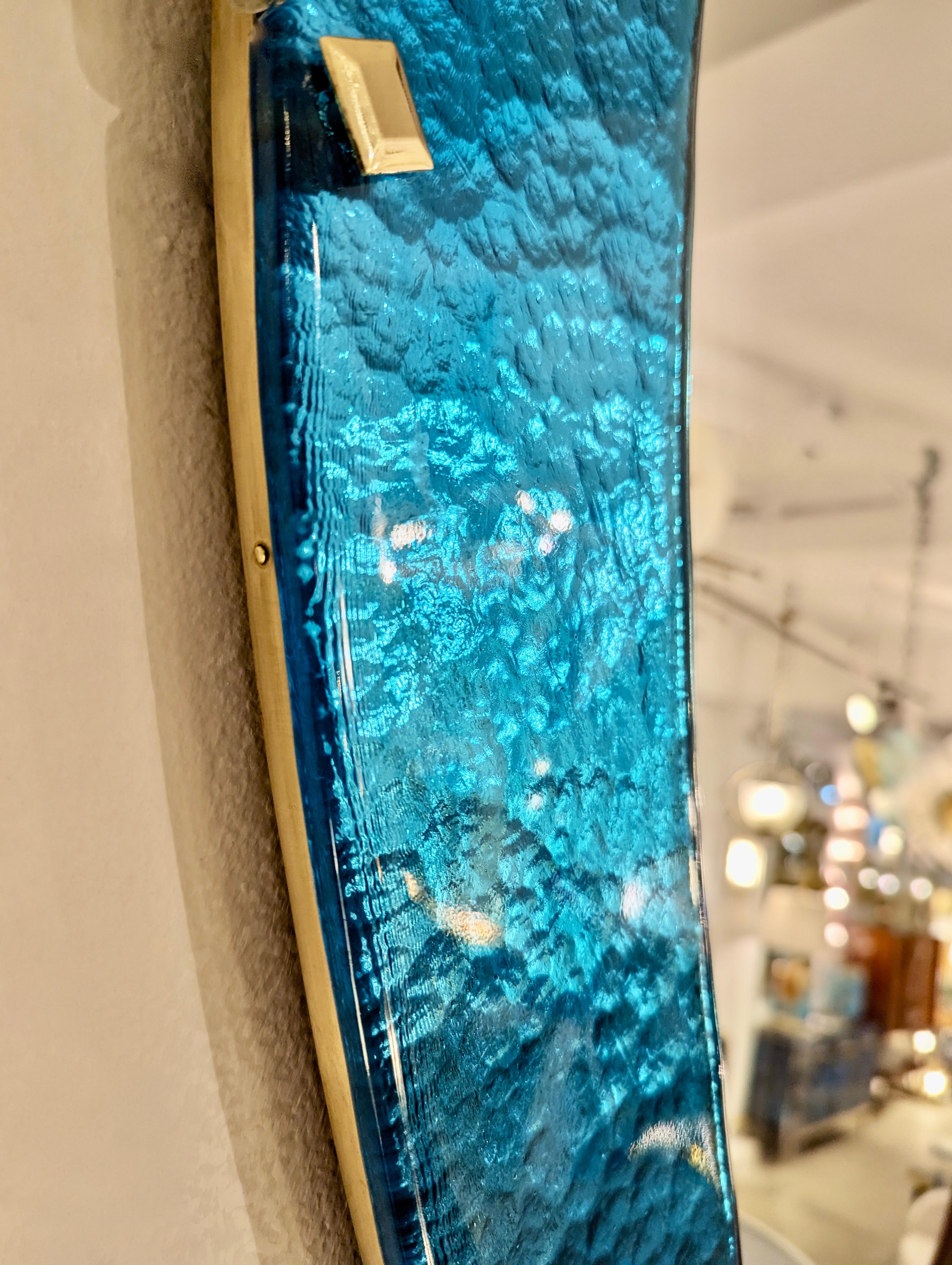 Bespoke Contemporary Italian Memphis Design Gold Turquoise Murano Glass Mirror For Sale 2