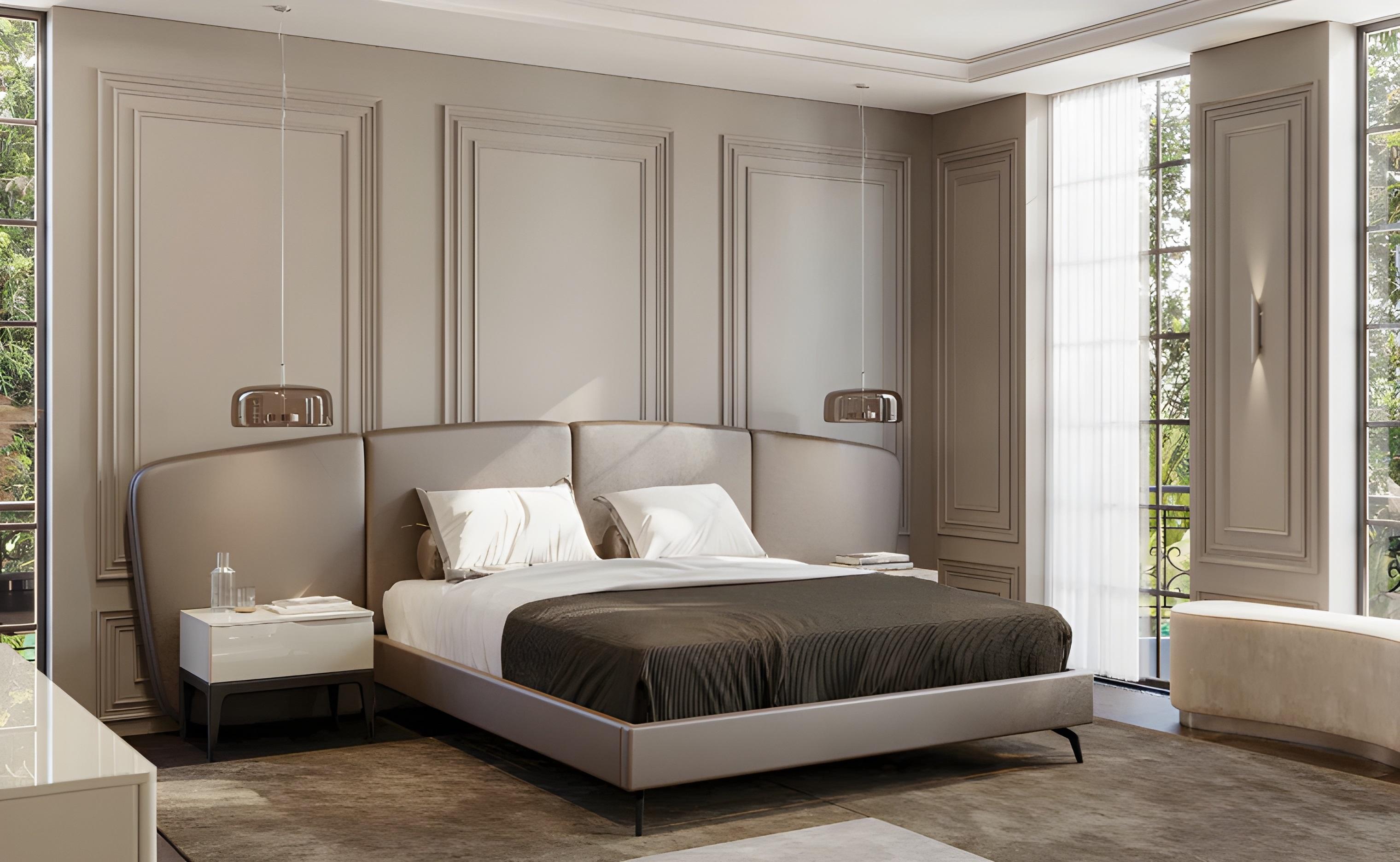 Metal Bespoke Contemporary King Size Bed With Curved Headboard & Floating Base For Sale