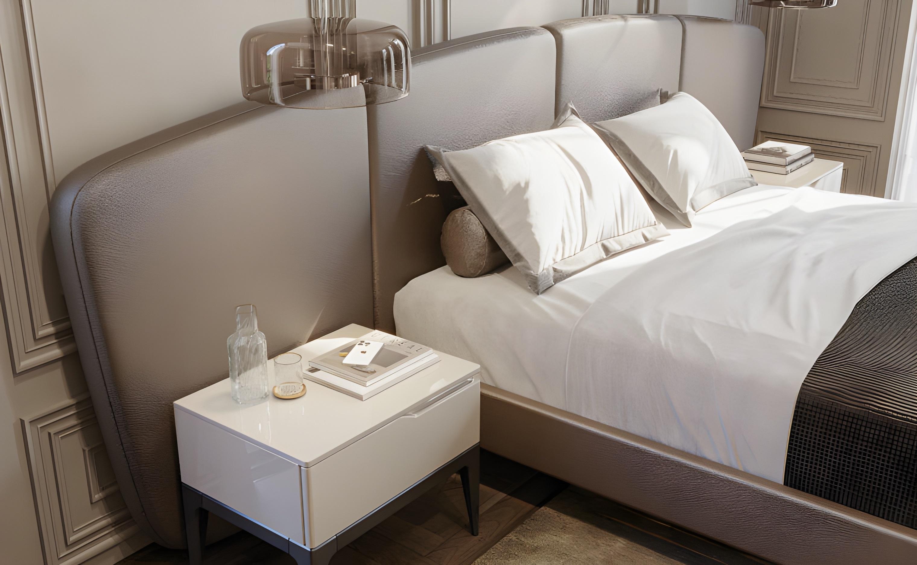 Bespoke Contemporary King Size Bed With Curved Headboard & Floating Base For Sale 1