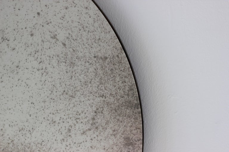 British Orbis Round Customisable Modernist Mirror with Bronze Patina Frame - Large For Sale
