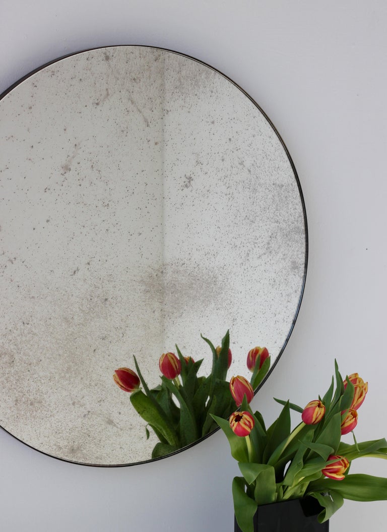 Orbis Round Customisable Modernist Mirror with Bronze Patina Frame - Large In New Condition For Sale In London, GB