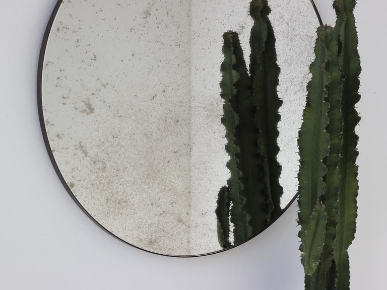 Brass Orbis Round Customisable Modernist Mirror with Bronze Patina Frame - Large For Sale