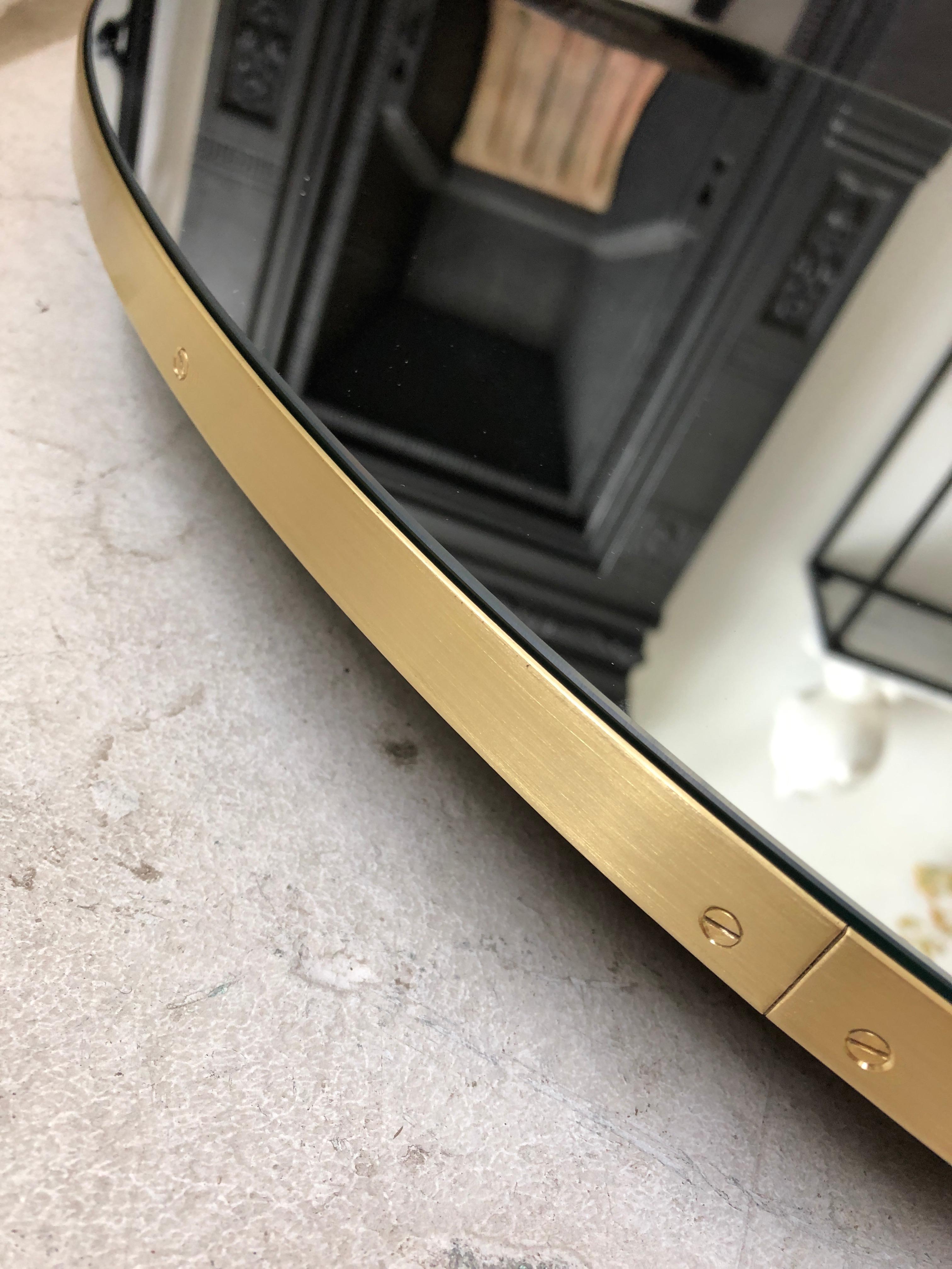 Brushed Orbis Round Art Deco Mirror with a Brass Frame, Large For Sale