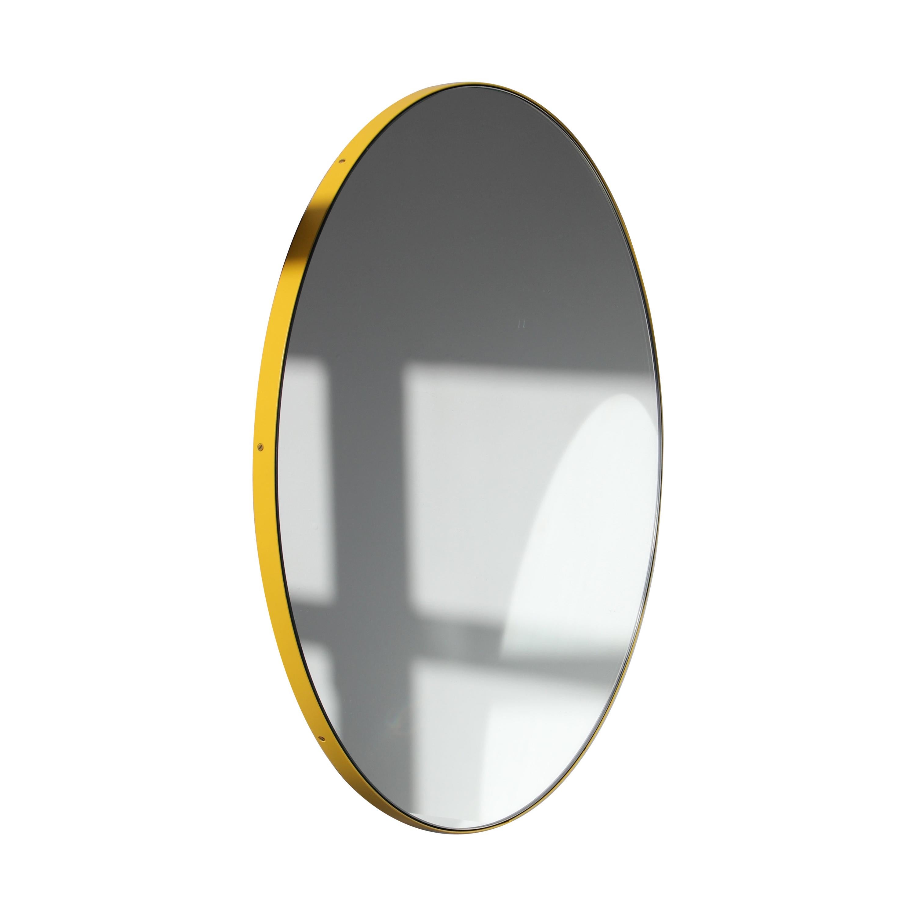 Orbis Circular Contemporary Customisable Mirror with Yellow Frame, Large For Sale