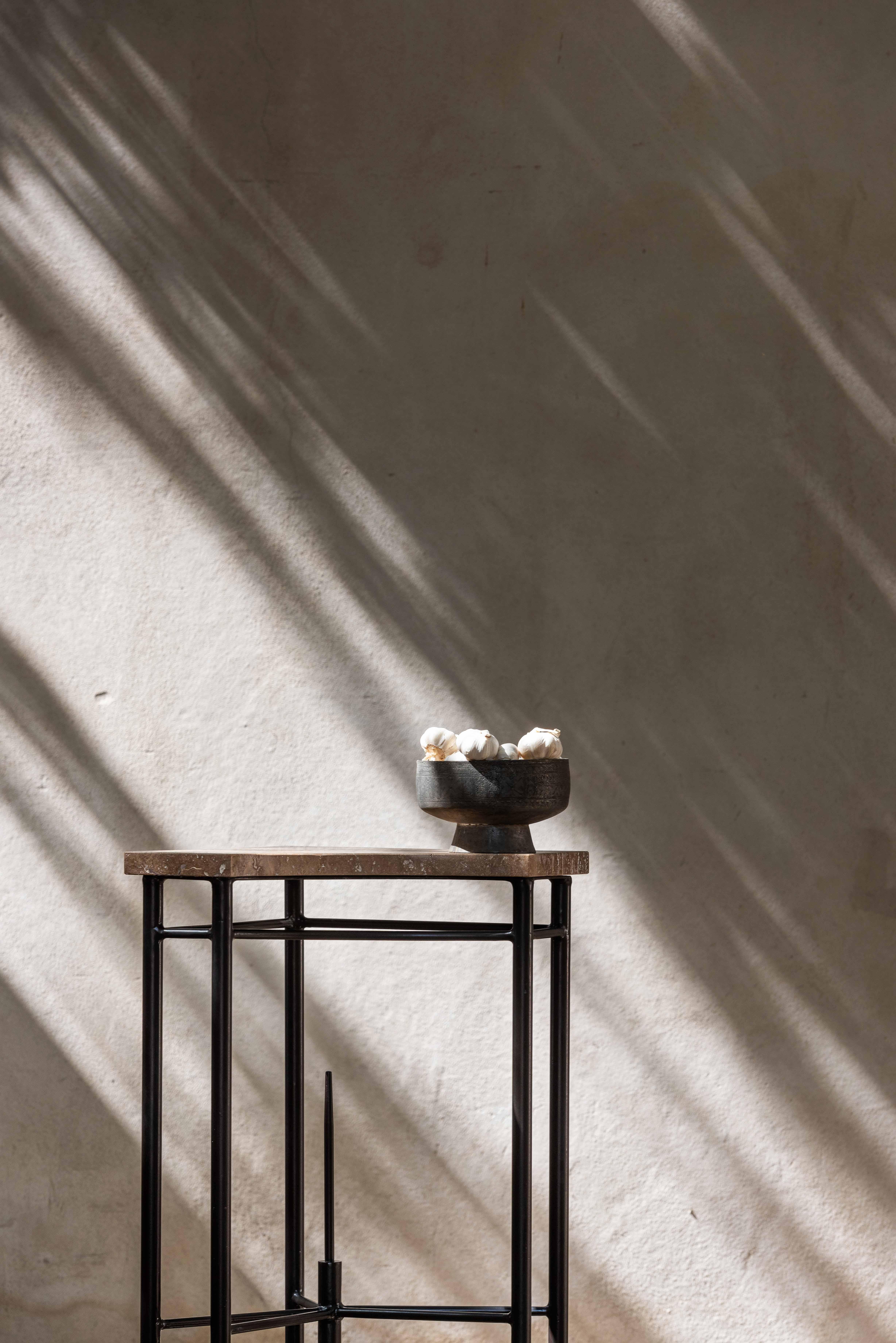 Hand-Crafted Bespoke Contemporary Travertine Corner Table, by Chapter Studio For Sale