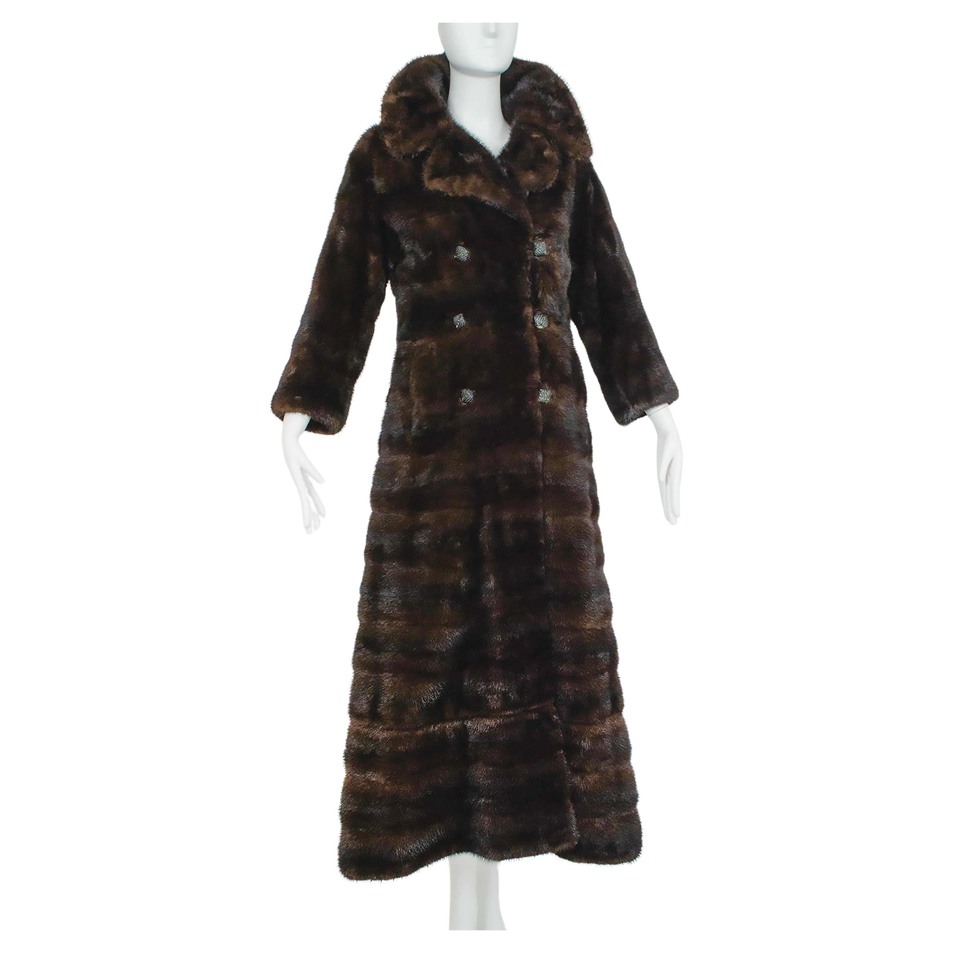 Manteau de vison de ranch à longueur convertible sur mesure Brown-Black Horizontal - S, 1971