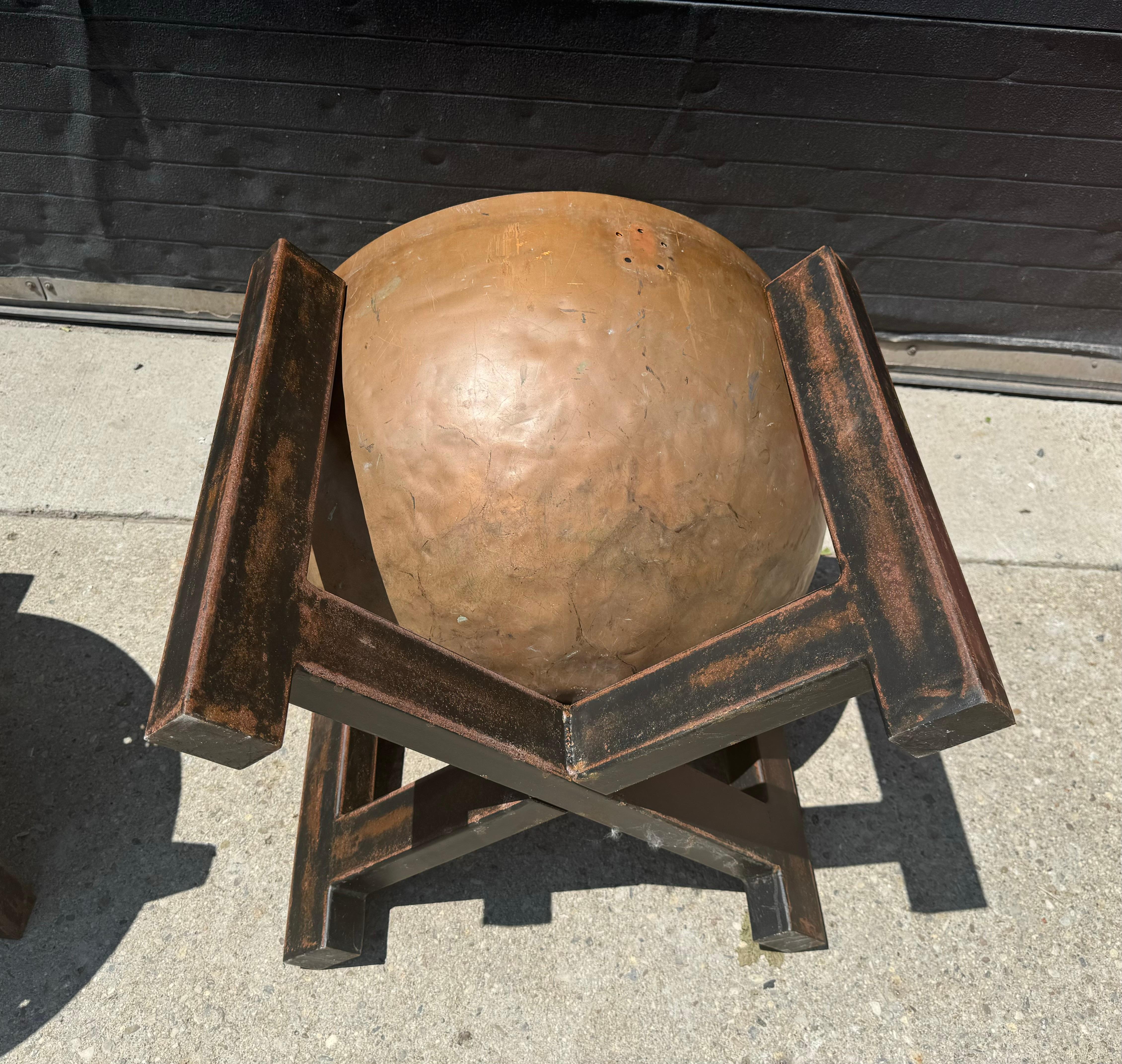 American Bespoke Copper and Steel Arts and Crafts style Planters/ jardiniere / fire pit For Sale