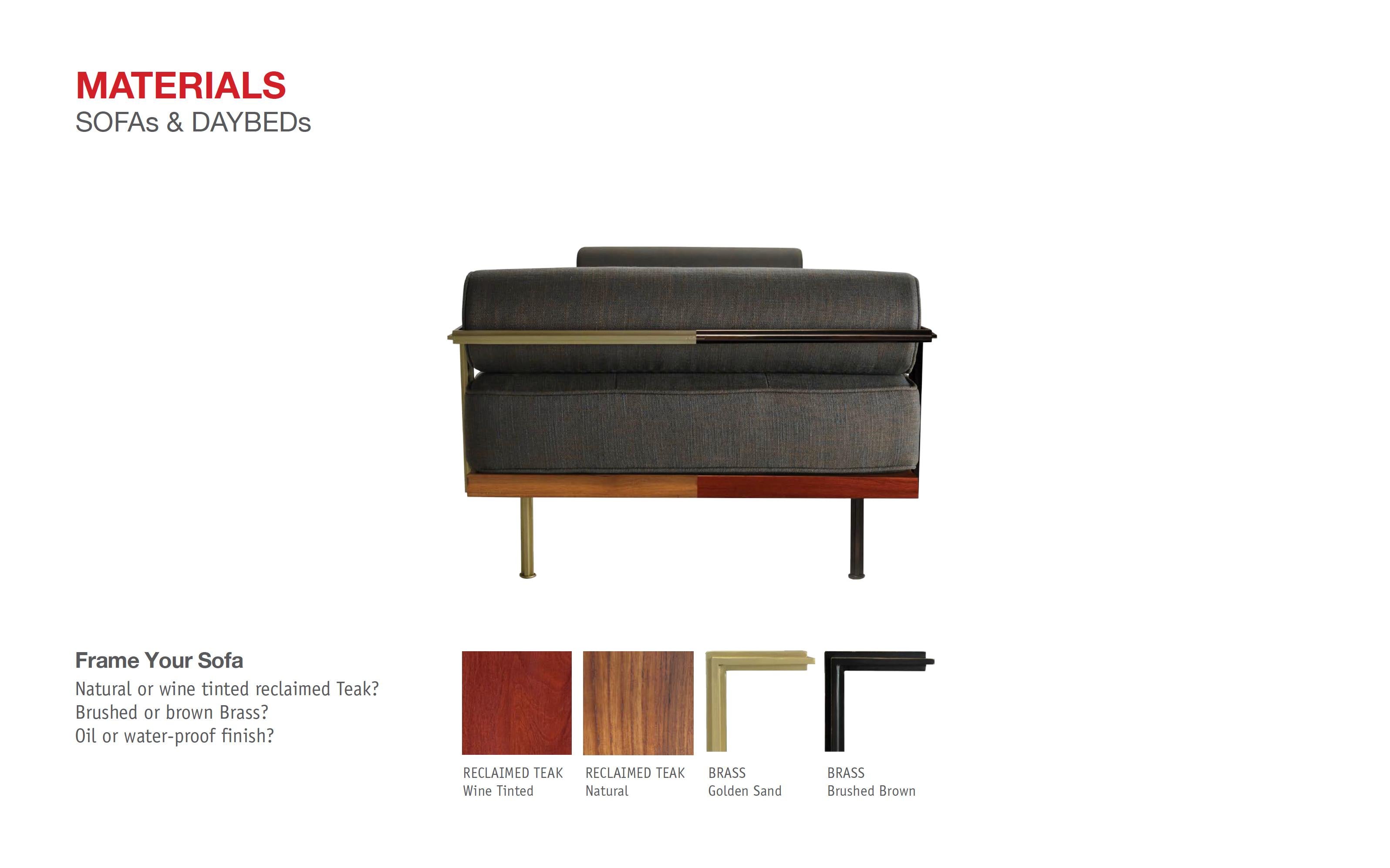 Fabric Bespoke Corner Sofa Reclaimed Hardwood & Brass Frame by P. Tendercool (Indoor) For Sale