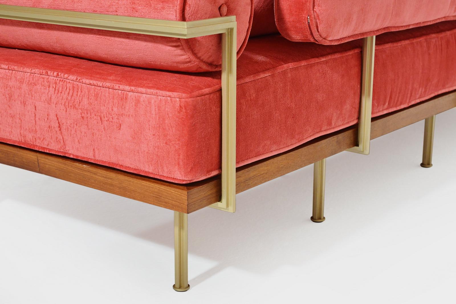 Mid-Century Modern Bespoke Corner Sofa Reclaimed Hardwood & Brass Frame by P. Tendercool (Indoor) For Sale