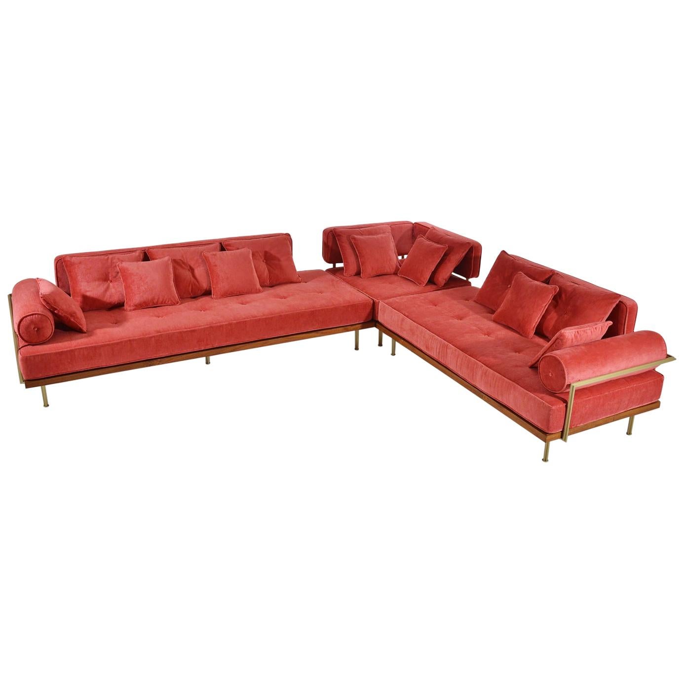 Bespoke Corner Sofa Reclaimed Hardwood & Brass Frame by P. Tendercool (Indoor) For Sale