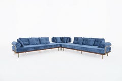 Bespoke Corner Sofa with Brass and Reclaimed Hardwood Frame by P.Tendercool