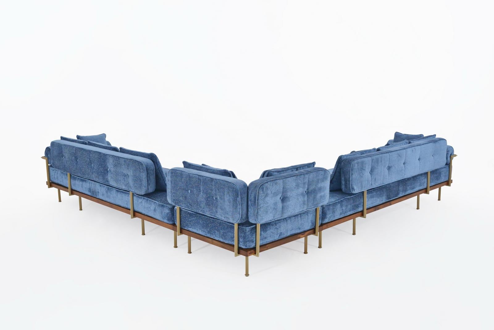 Contemporary Bespoke Corner Sofa with Brass and Reclaimed Hardwood Frame by P.Tendercool For Sale