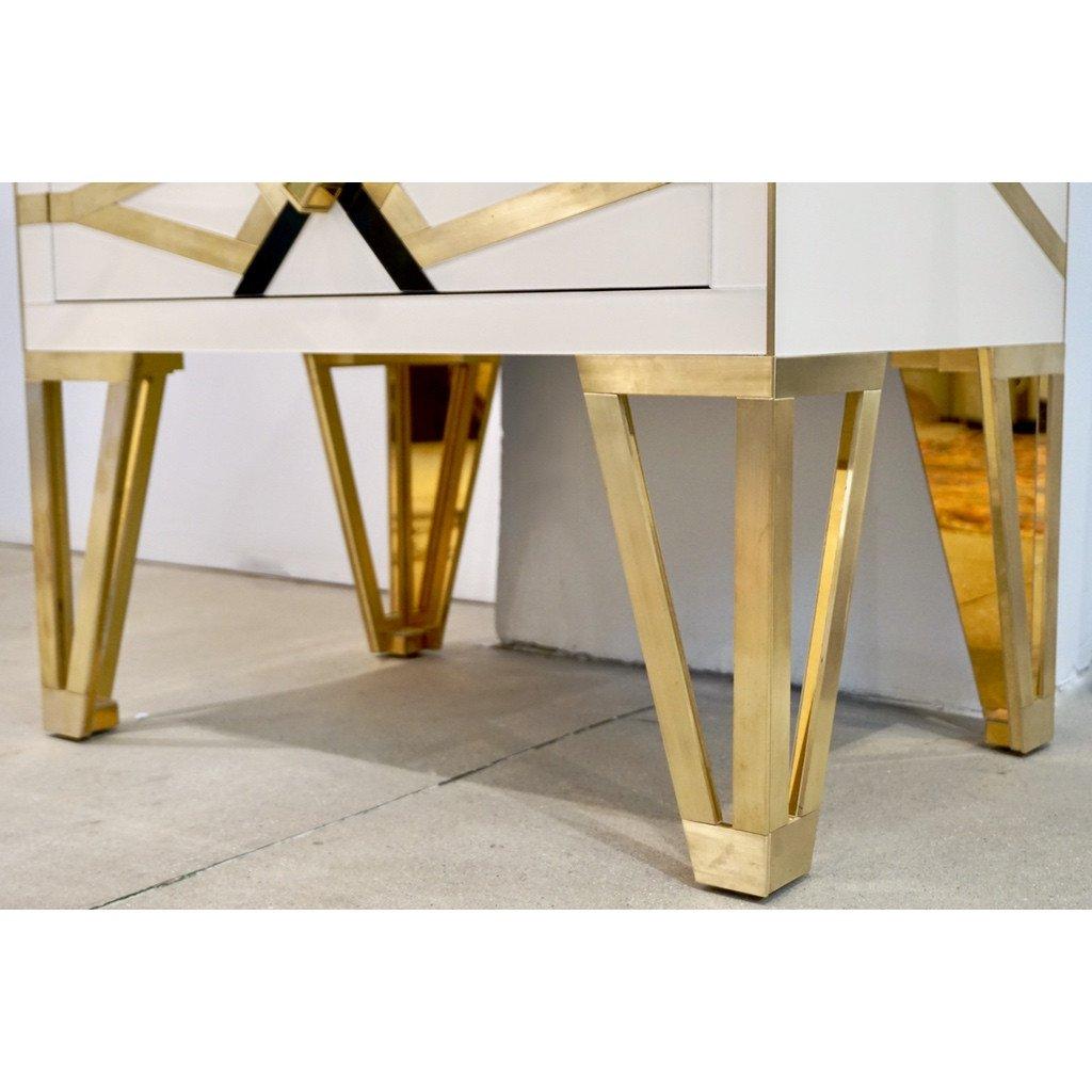 Bespoke Cosulich Creation Gold Brass Black & White Side Tables/Nightstands, Pair For Sale 2