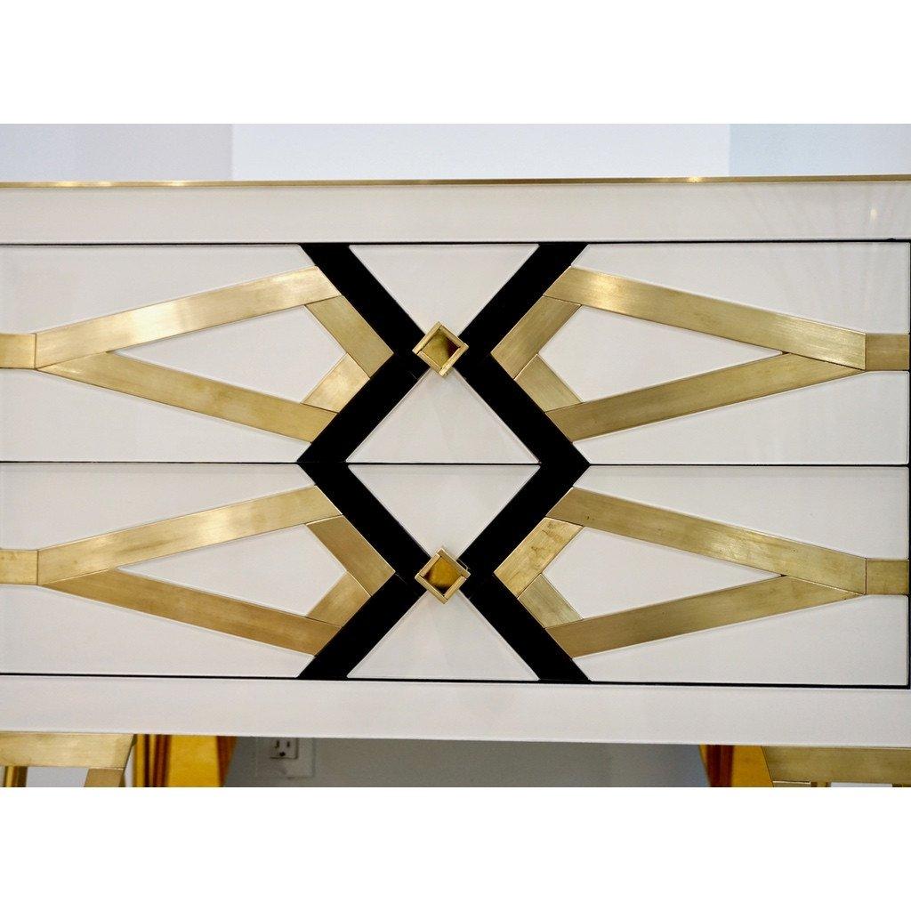 Bespoke Cosulich Creation Gold Brass Black & White Side Tables/Nightstands, Pair For Sale 3