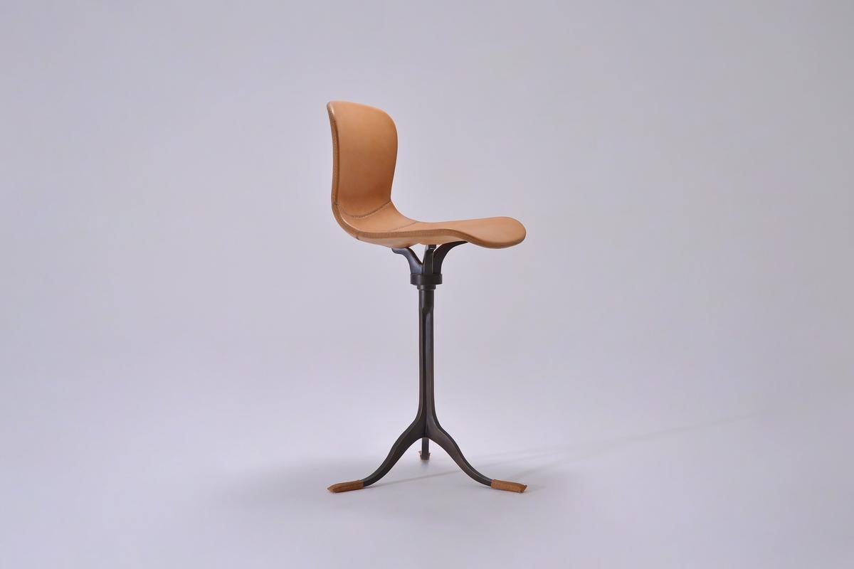 Mid-Century Modern Bespoke Counter-Height Chairs, Solid Brass and Leather by P. Tendercool For Sale