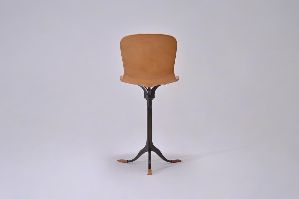 Thai Bespoke Counter-Height Chairs, Solid Brass and Leather by P. Tendercool For Sale