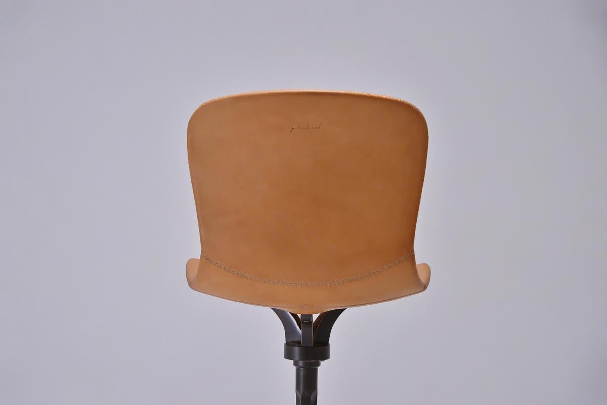 Cast Bespoke Counter-Height Chairs, Solid Brass and Leather by P. Tendercool For Sale