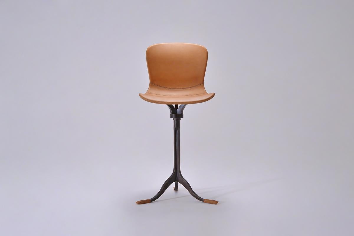 Bespoke Counter-Height Chairs, Solid Brass and Leather by P. Tendercool For Sale