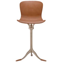 Bespoke Counter-Height Swivel Chair, Leather and Brass by P. Tendercool
