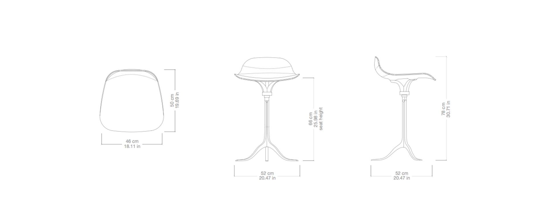 Bespoke Counter-Height Swivel Stool, Leather and Brass by P. Tendercool For Sale 5