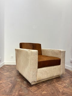 Bespoke Cubic Lounge Chair in Two-Tone Foal Hide — Cream & Cognac, France