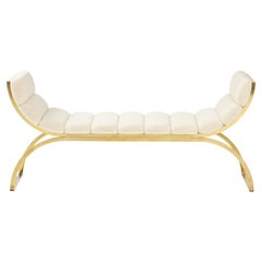 Banc en forme de U en laiton poli courbé sur mesure avec bouclier ivoire, Italie, 65" long