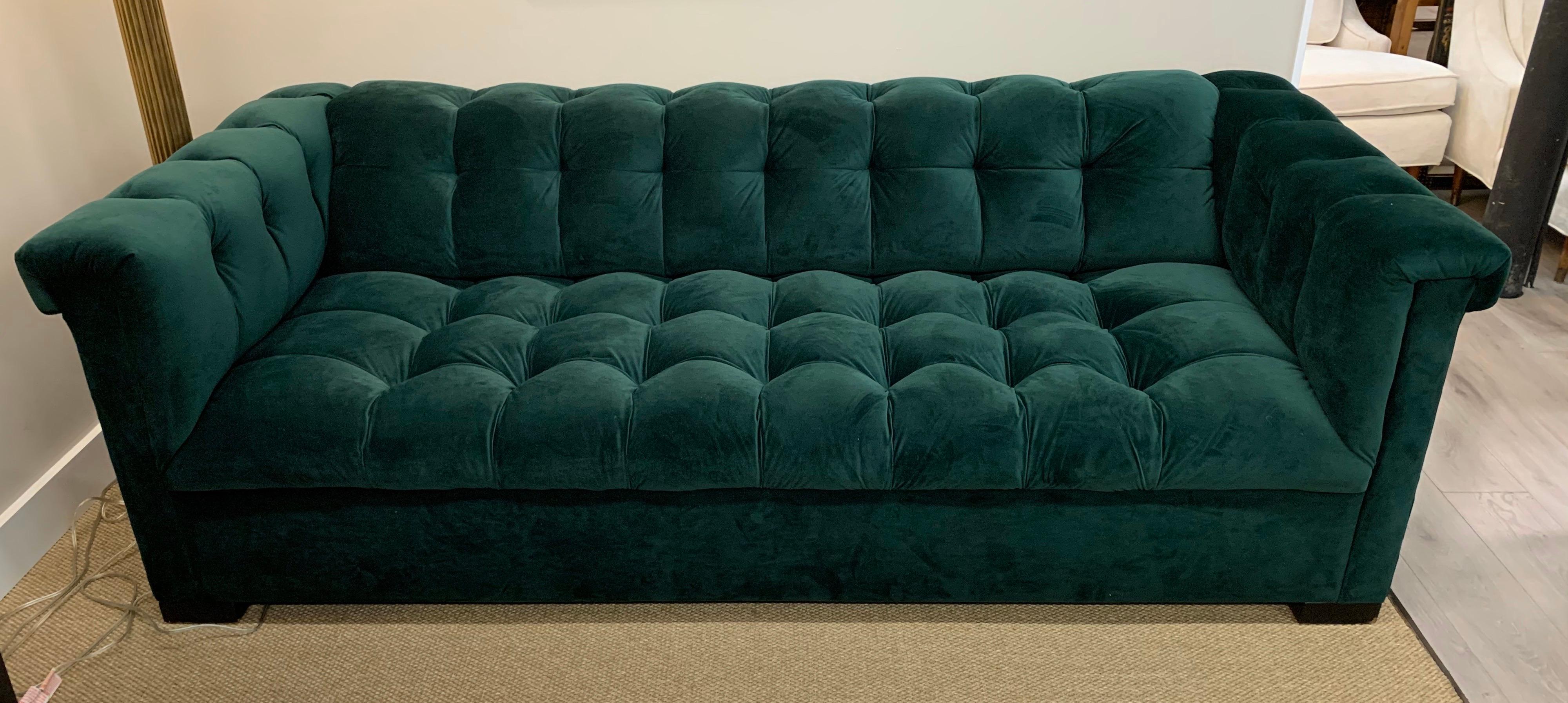 American Bespoke Custom British Racing Green Velvet Chesterfield Tufted Sofa