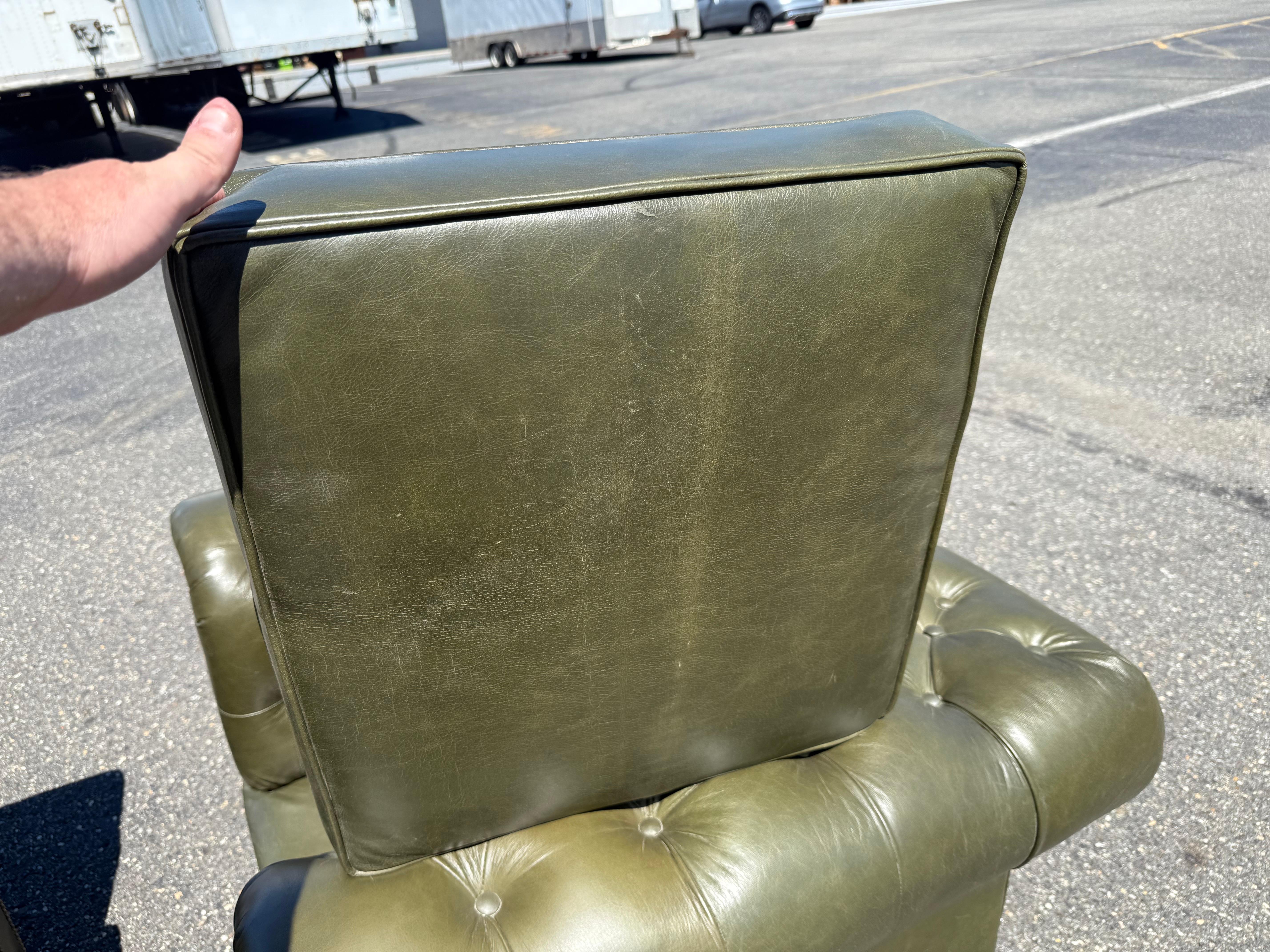 Bespoke Custom-Made English Olive Green Genuine Leather Chesterfield Club Chairs For Sale 11