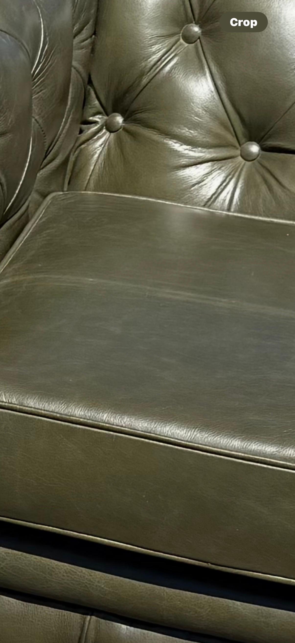 Bespoke Custom-Made English Olive Green Genuine Leather Chesterfield Club Chairs For Sale 15