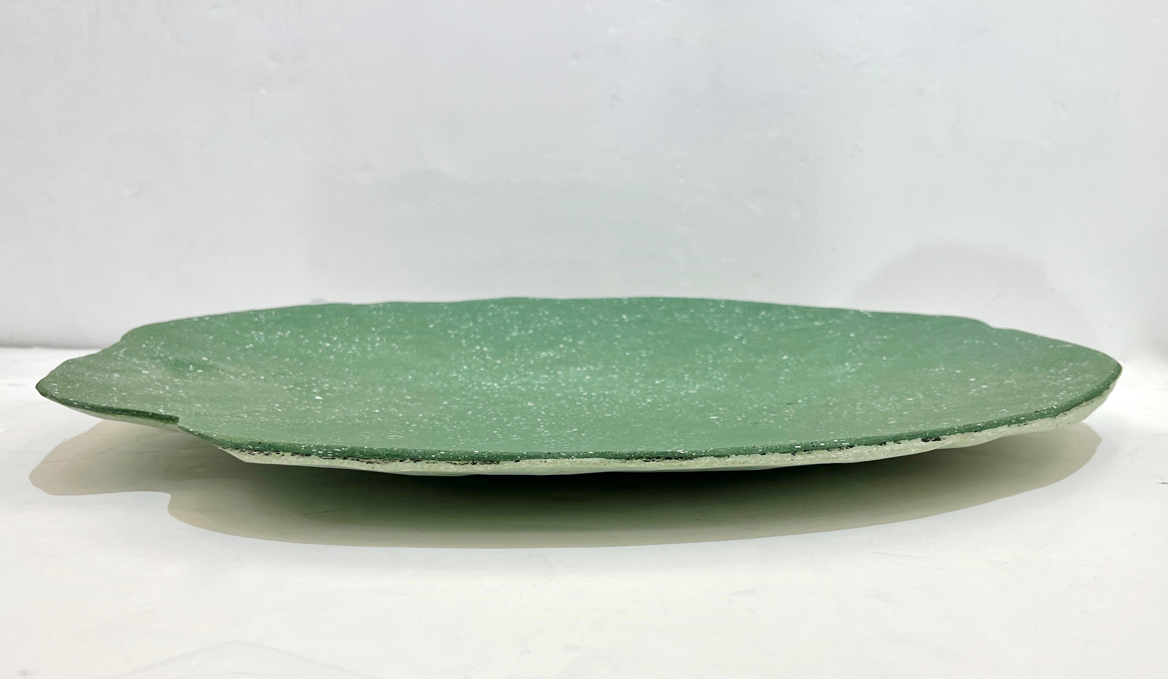 Minimalist Bespoke Customizable Italian Meadow Green White Resin Bowl Centerpiece/Art Wall For Sale