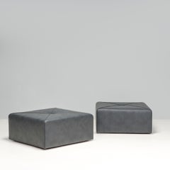 Bespoke Dark Grey Leather Square Ottoman