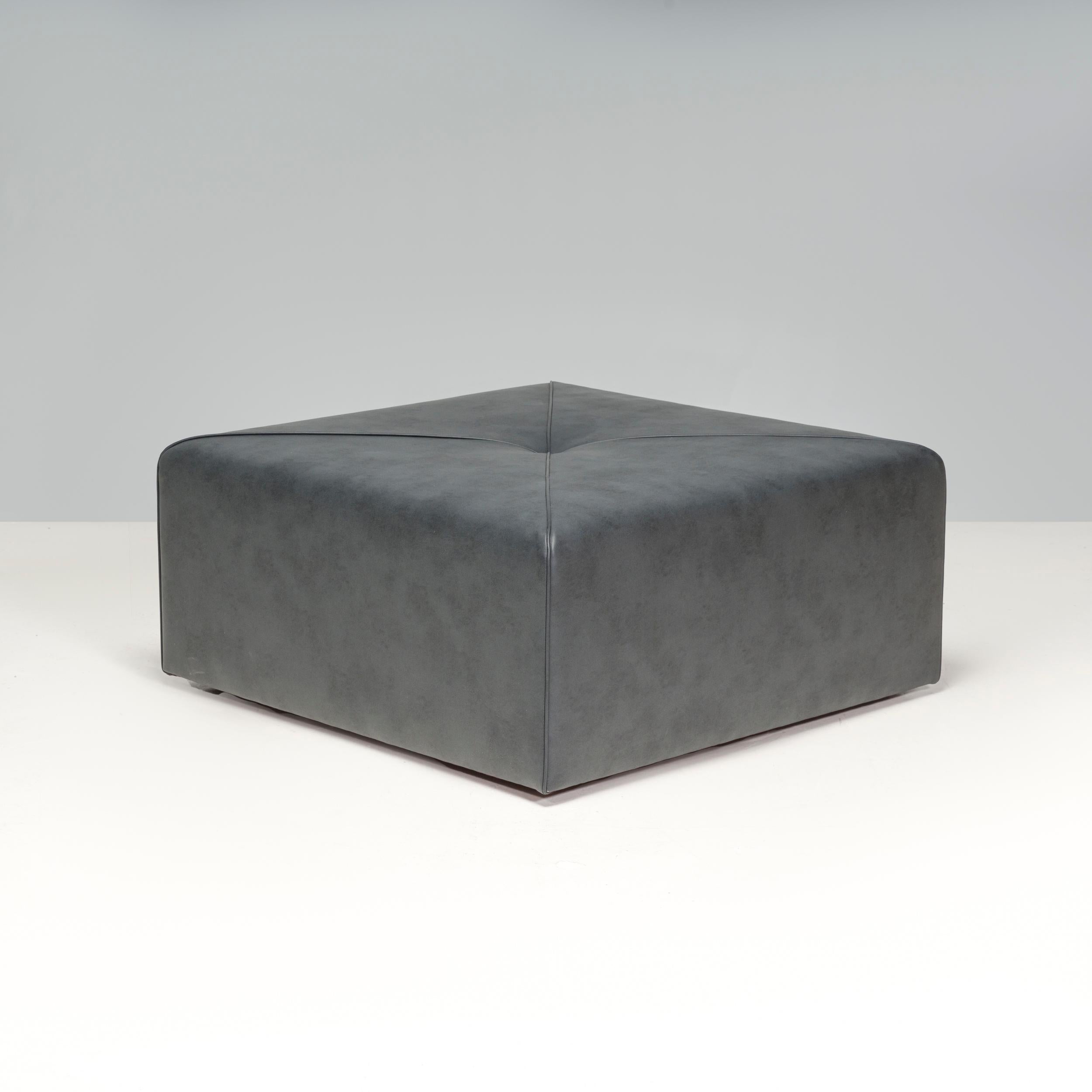 Bespoke Dark Grey Leather Square Ottoman In Good Condition For Sale In London, GB