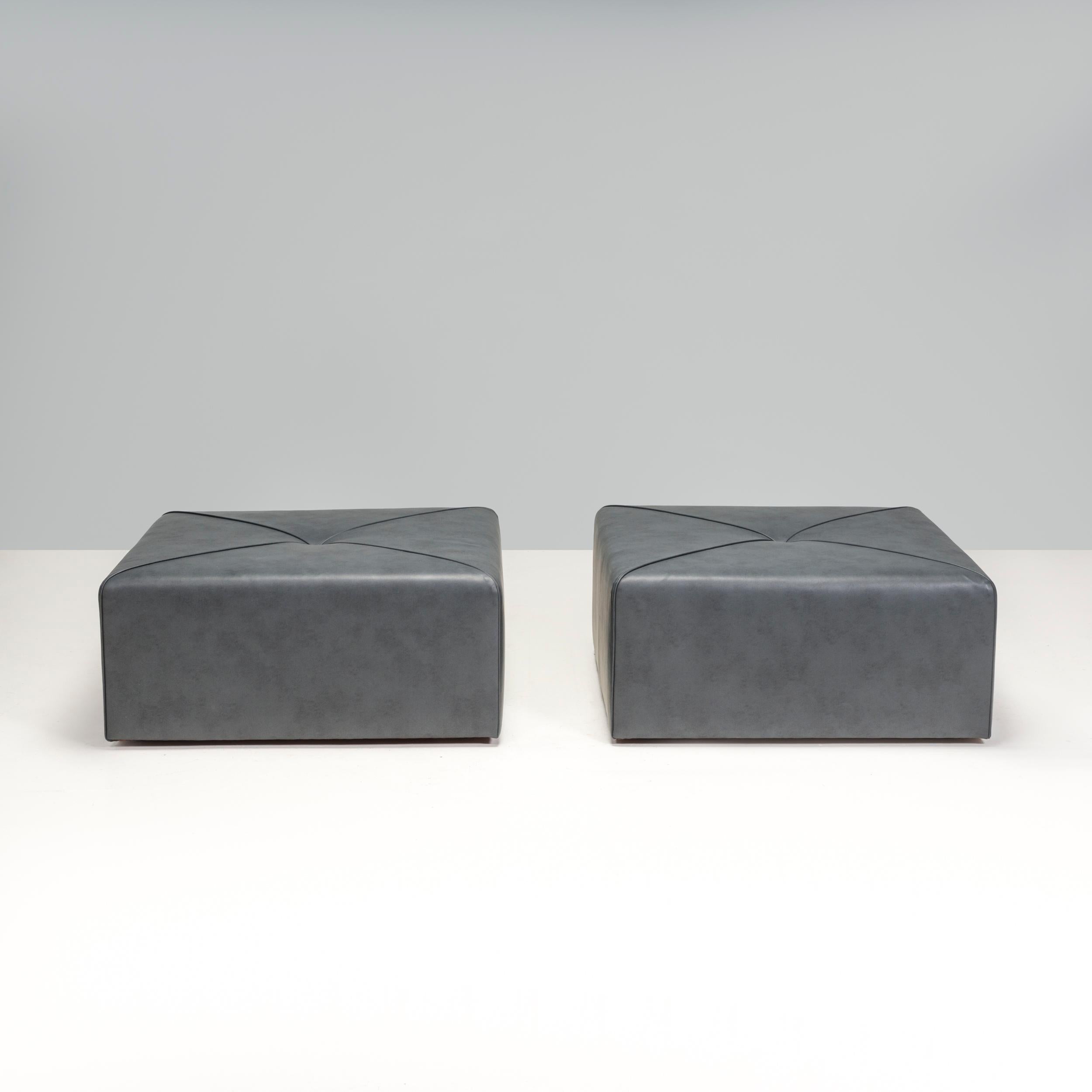 Contemporary Bespoke Dark Grey Leather Square Ottoman For Sale