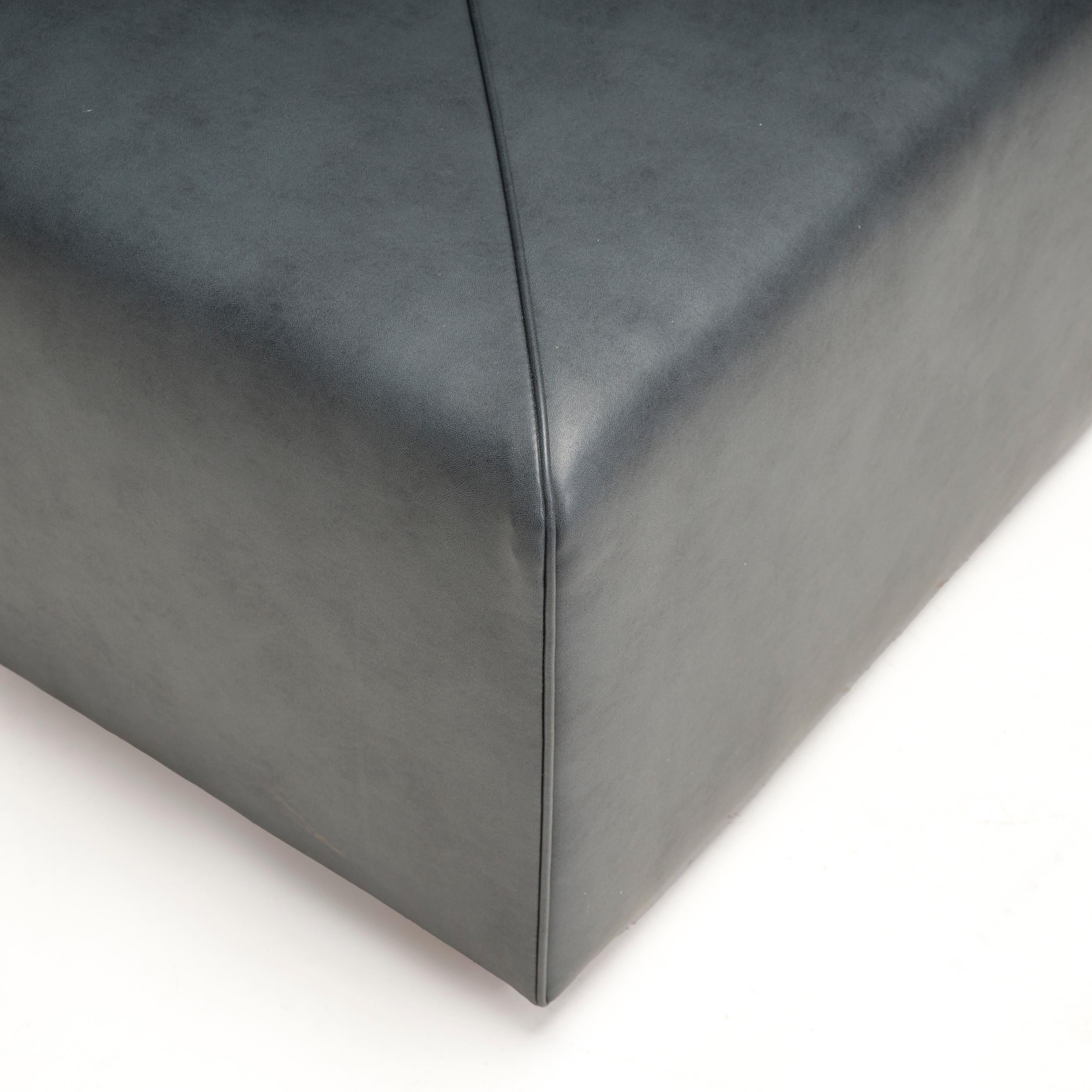 Contemporary Bespoke Dark Grey Leather Square Ottomans, Set of 2 For Sale