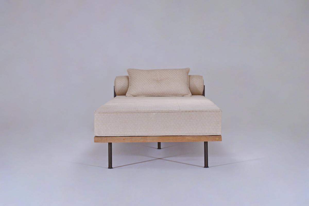 Thai Bespoke Daybed, Brushed Brass and Bleached Hardwood Frames by P. Tendercool For Sale