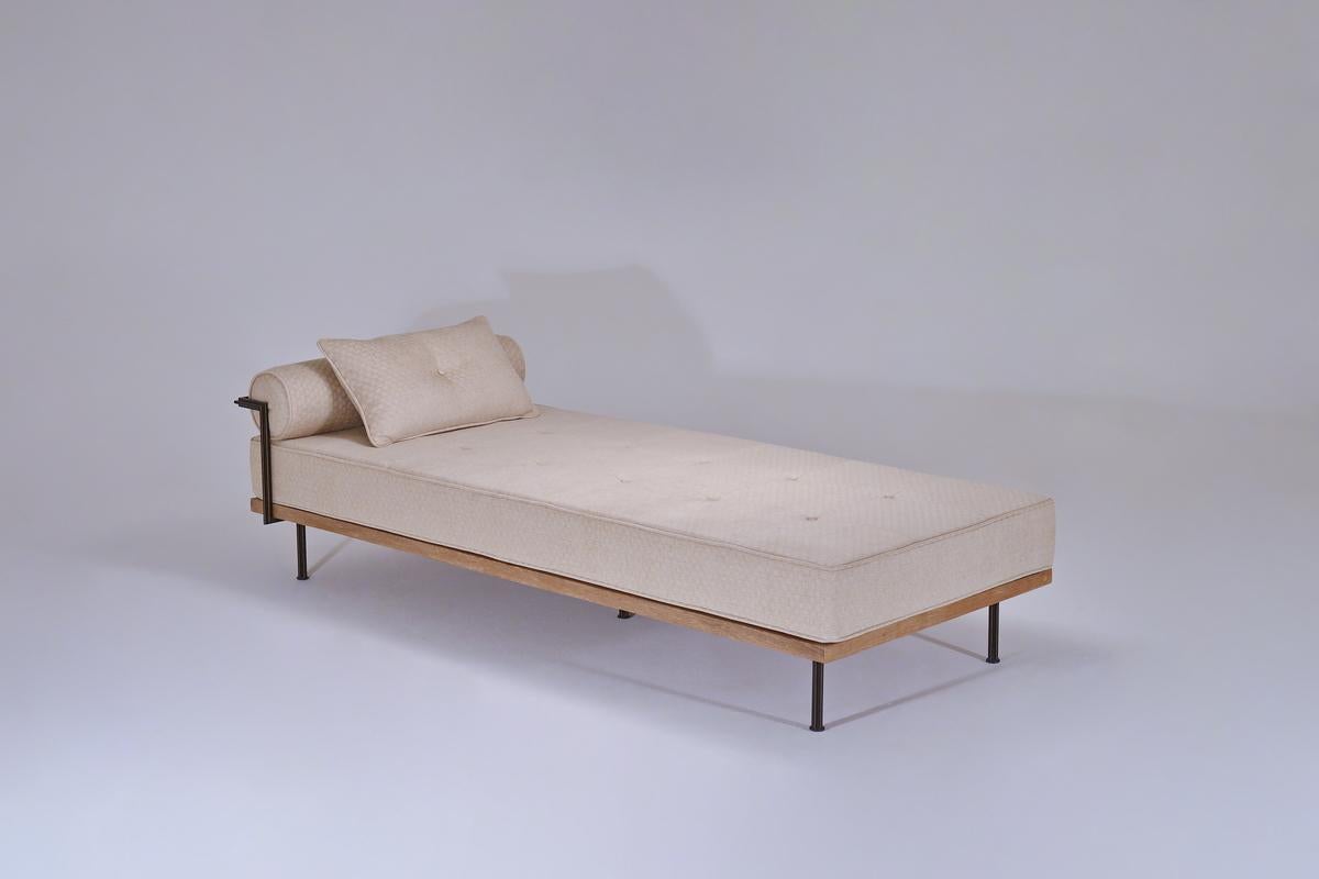 Bespoke Daybed, Brushed Brass and Bleached Hardwood Frames by P. Tendercool In New Condition For Sale In Bangkok, TH