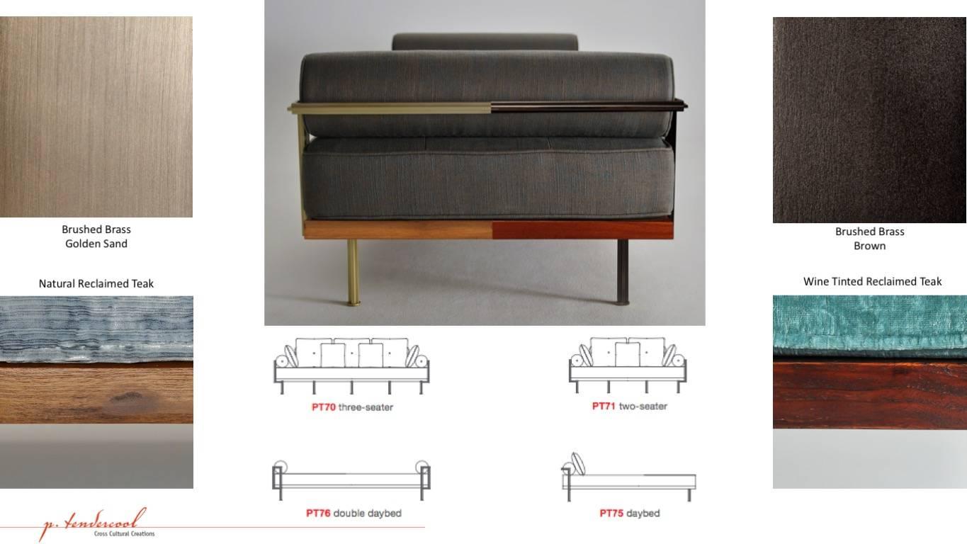 Contemporary Bespoke Daybed Bleached Hardwood & Brass Frame by P. Tendercool, (Indoor) For Sale