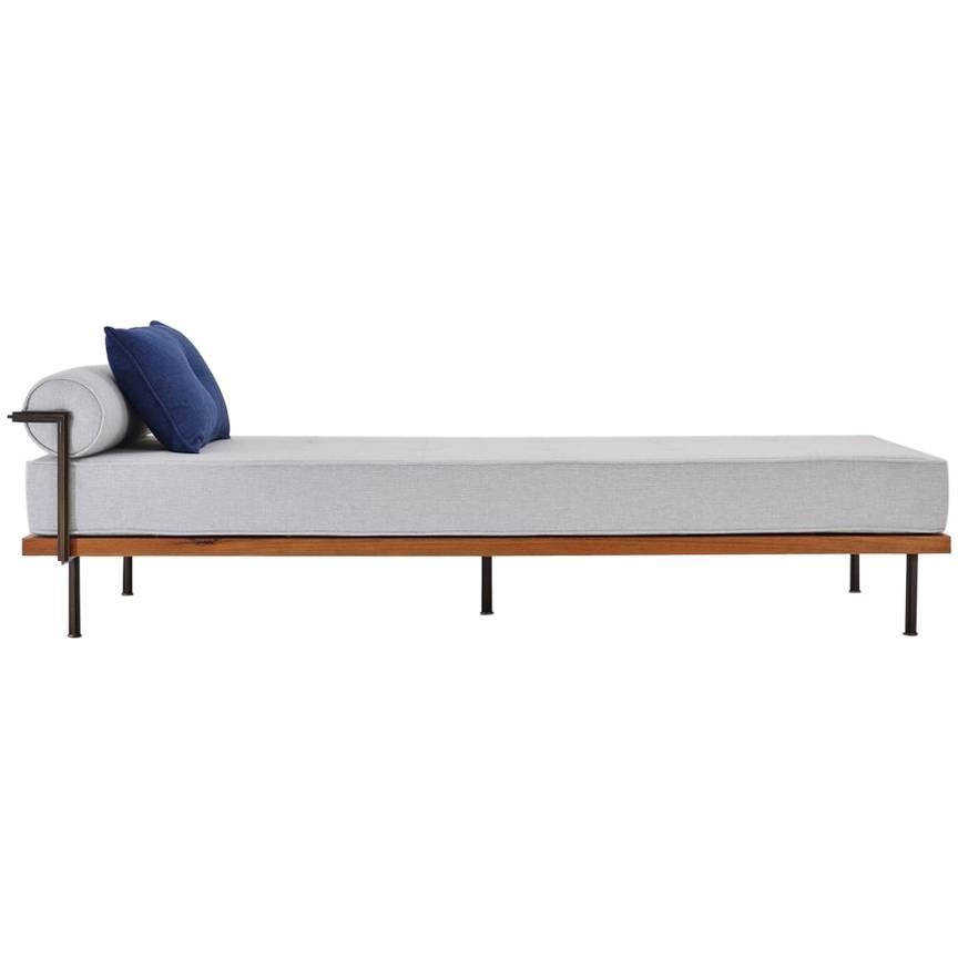 Bespoke Daybed Bleached Hardwood & Brass Frame by P. Tendercool, (Indoor) For Sale