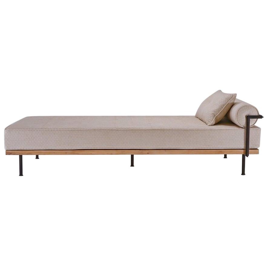 Bespoke Daybed, Brushed Brass and Bleached Hardwood Frames by P. Tendercool For Sale