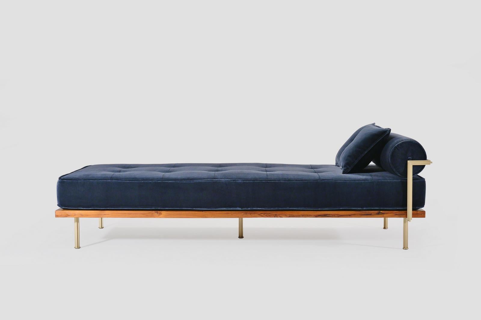 Bespoke Daybed Bleached Hardwood & Brass Frame, by P. Tendercool (Indoor) For Sale 1